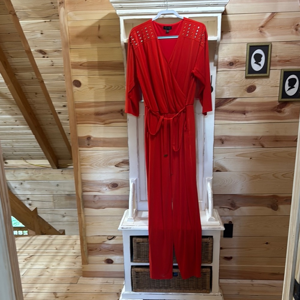 Thalia Sodi Red Jumpsuit with Studded Shoulders Never Worn